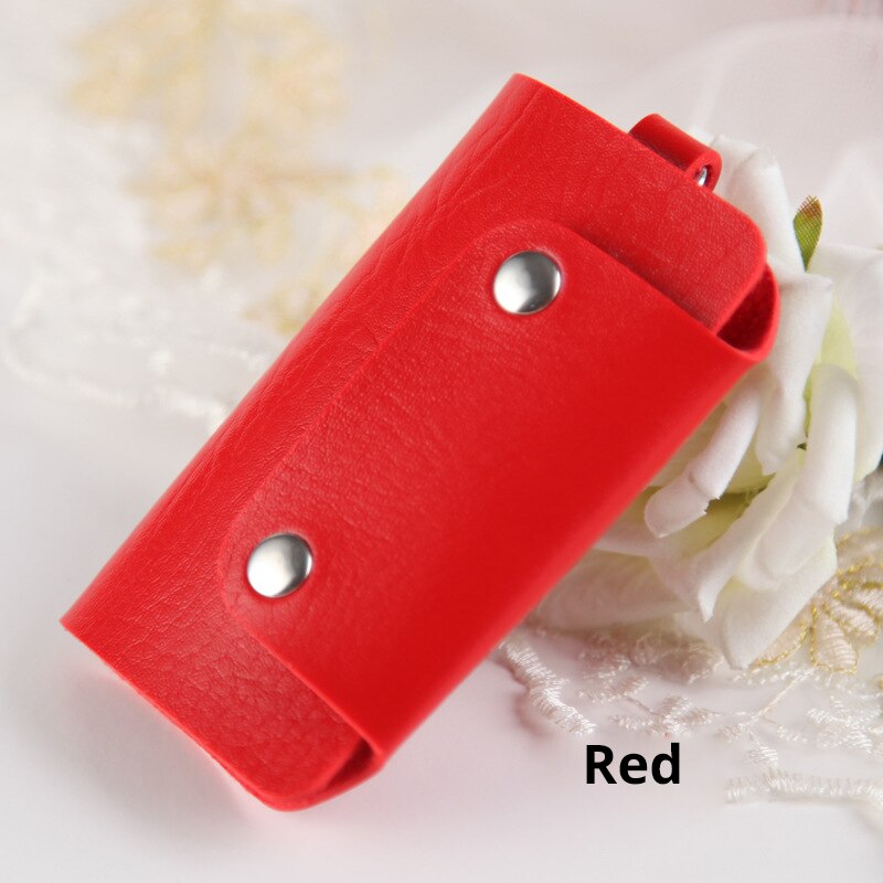 Leather Key Holder Candy Color Vertical Square Key Bag Mini Door Car Key Wallet Car Key Holder Keychain Pouch Ring Cover Holder: Red