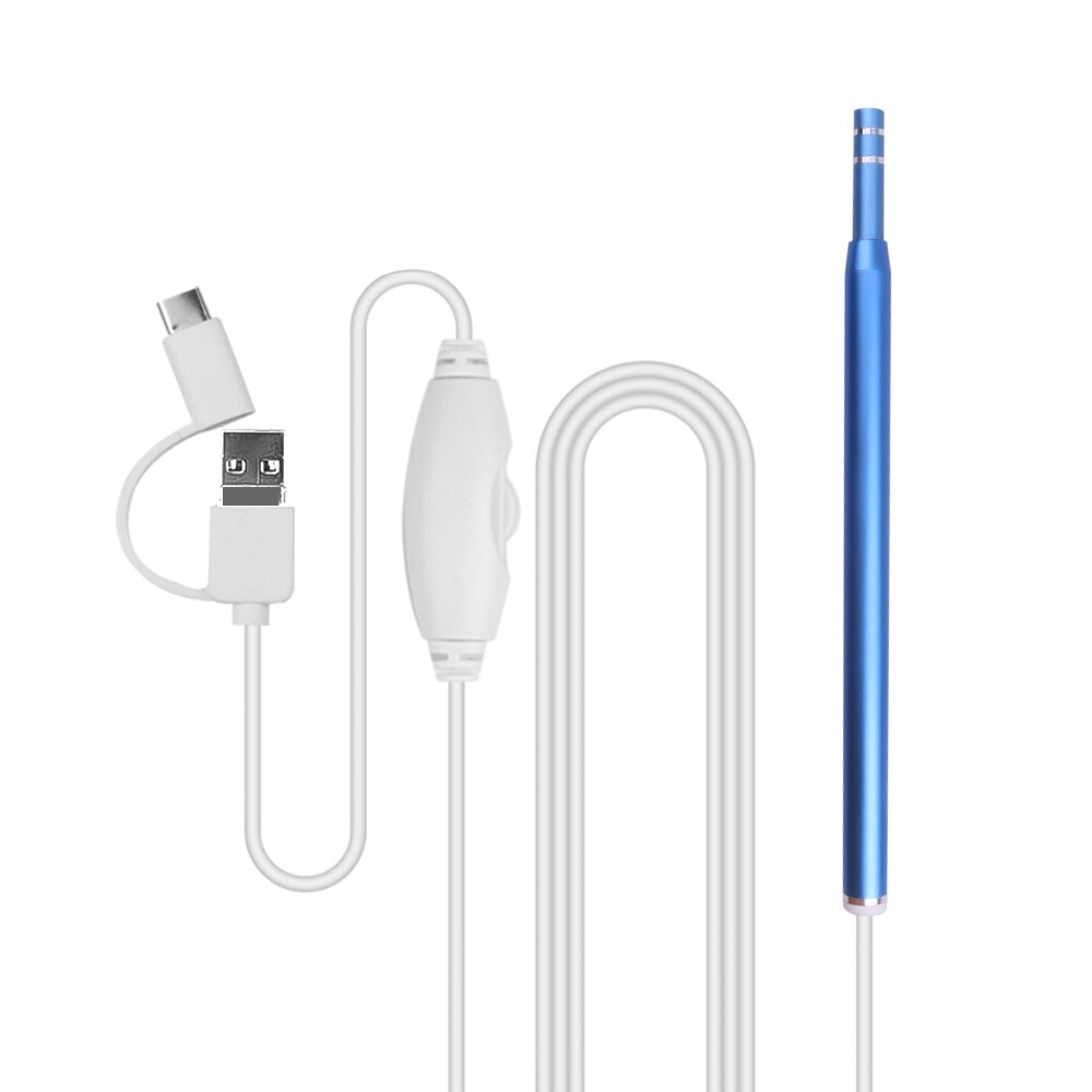 Cámara endoscópica 3 en 1 para limpieza de oídos, cuchara Visual para los oídos, Mini cámara USB de 5,5mm para teléfono Android, PC, otoscopio, herramienta de boroscopio: Blue