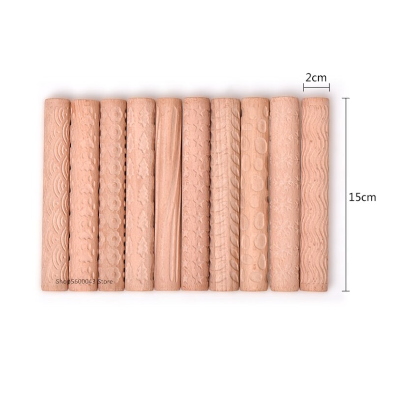 Large Wooden Texture Mud Rolling Mud Board Printing Embossing Stick Wood Grain Rolling Mud Pin Clay Sculpture Modeling Tools