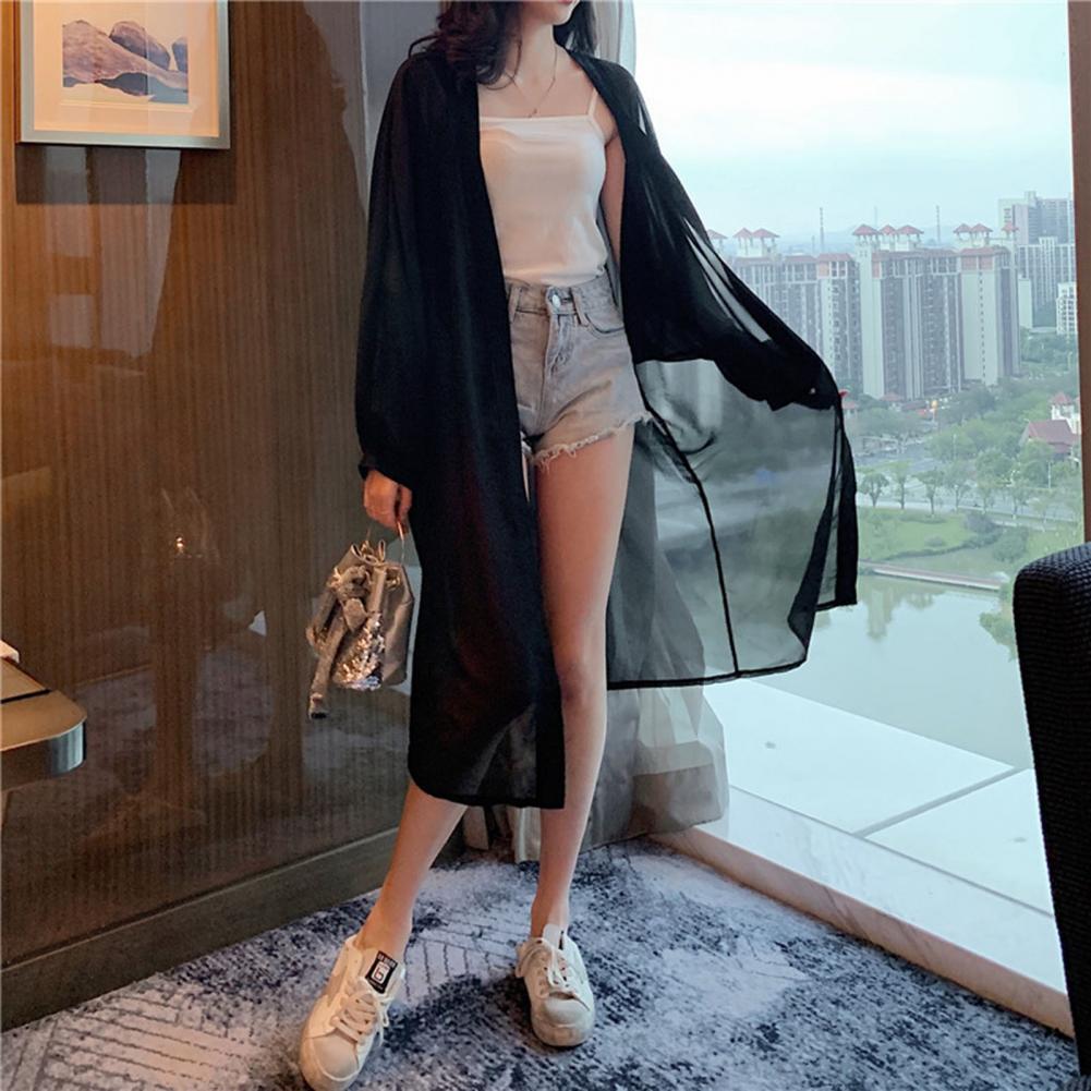 Vrouwen Zomer Mouw Effen Kleur Anti Zon Dunne Vest Midi Jas Vrouwelijke Zomer Strand Kimono Lange Batwing