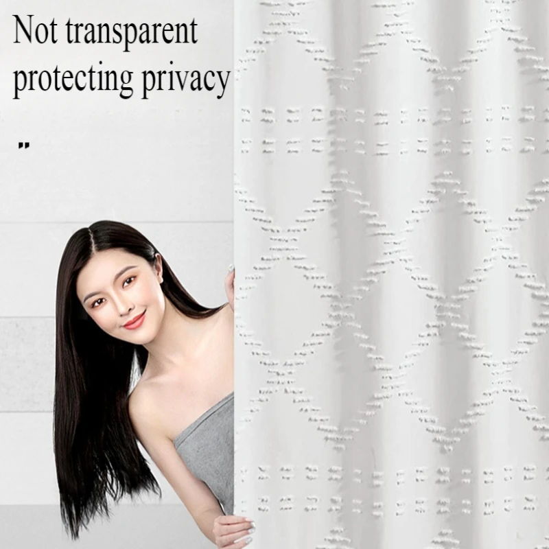 Waterproof White Shower Curtain Woven Fabric Shower Curtain Modern Farmhouse Shower Curtains for Bathroom Curtain Set