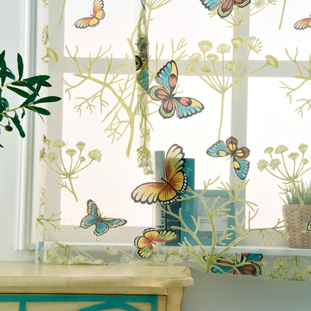 Rideau romain Semi-ombrage | Panneau de projection, Voile court papillon Floral, pour chambre cuisine bureau, Tulle fenêtre de salon