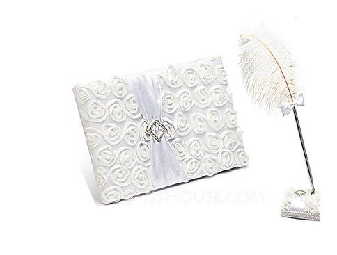 Härliga rosé strass/rosett/blomma gästbok & pennset