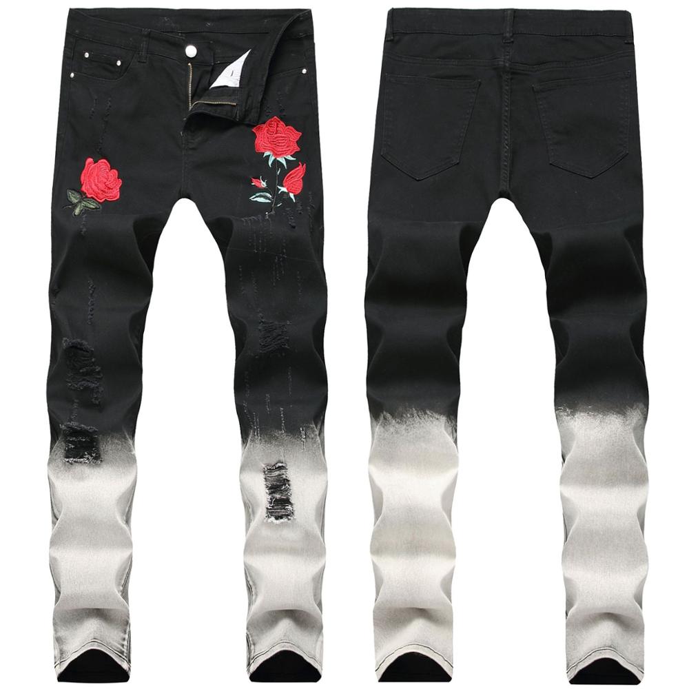Geborduurde broek heren skinny jeans gescheurde jeans denim broek casual broek lange broek heren jeans heren broek lange broek