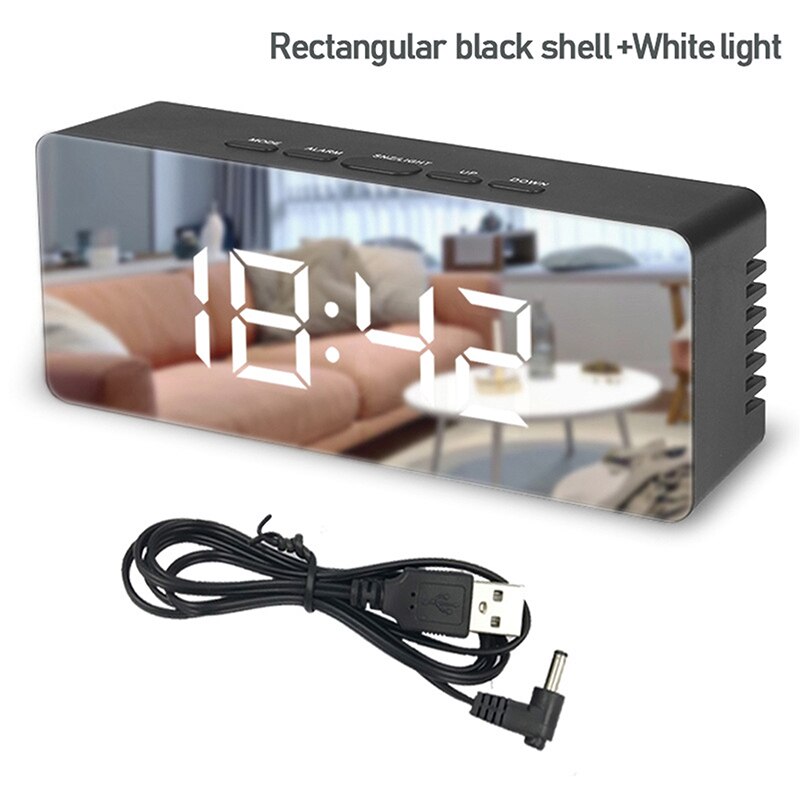 Digital Mirror LED Display Alarm Clock Multifunction Snooze Desk Clock Temperature Calendar USB/AAA Powered Electronic: B-14x5.5x3.4cm-5