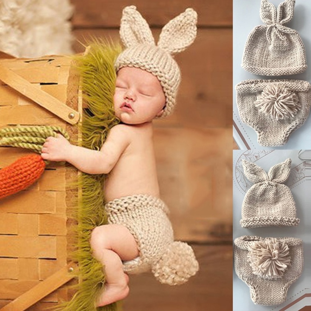 0-3 months baby Newborn Baby Photography Props Infant Boy Girl Knitted Photo Outfits Hat Cap Costume Photography Props