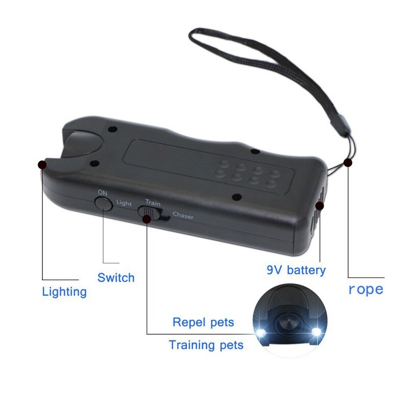 Handheld Dog Repellent and Trainer Ultrasonic Dog Deterrent Barking Stopper Dog Trainer Device LED Flashlight