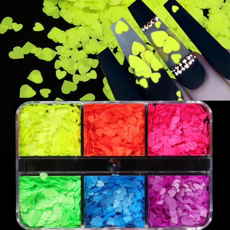 Neon- Herz Schmetterling Nagel Pailletten einstellen Irridescent Stern Blume 3D Charme Flocken Dekoration für Nagellack funkeln Zubehör