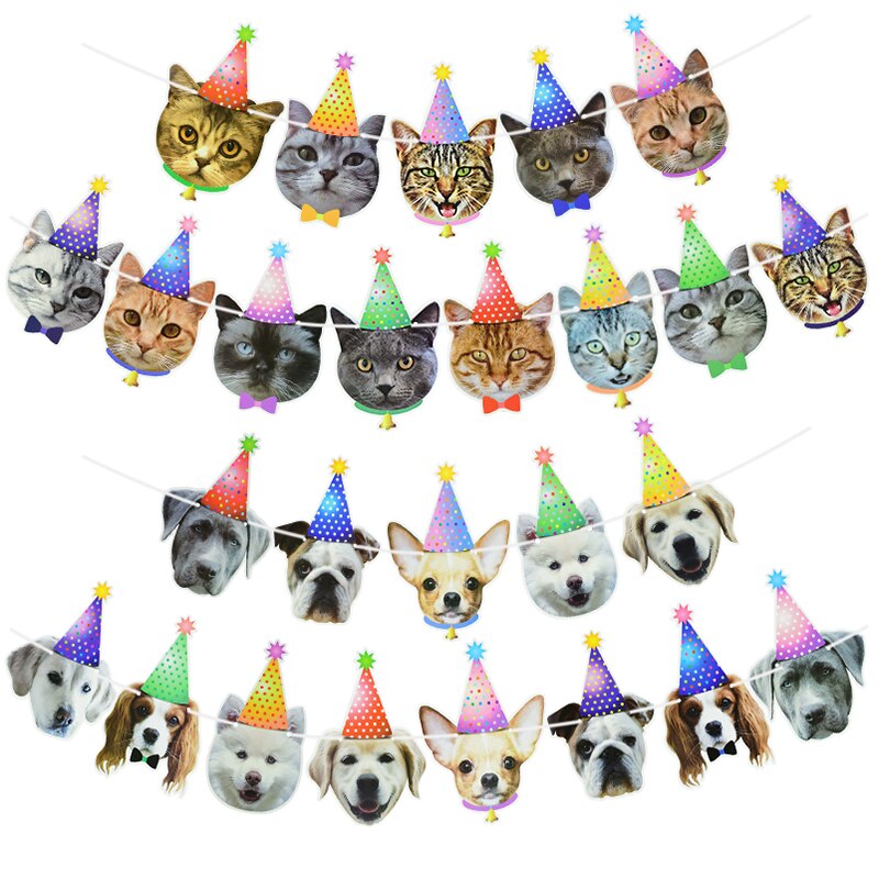 13 flag kat hund papir banner kæledyr tillykke med fødselsdagen bannere bunting guirlande dekoration kat hunde fødselsdagsfest forsyninger papir indretning