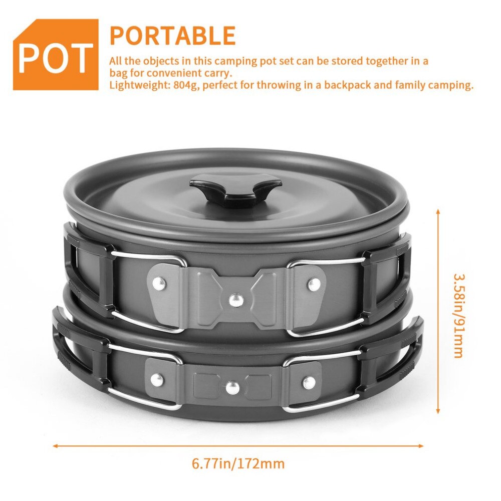 Outdppr Camping Mini Pan Ketel Pot Set voor OUTAD 2-3 Individuen Lichtgewicht Draagbare Aluminium Non- stick Kookgerei Set