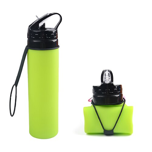 Lichtgewicht opvouwbare rietjes beker 600ml draagbare drinkbekers voor volwassenen en baby's siliconen waterfles kinderen outdoor sportfles: Groente
