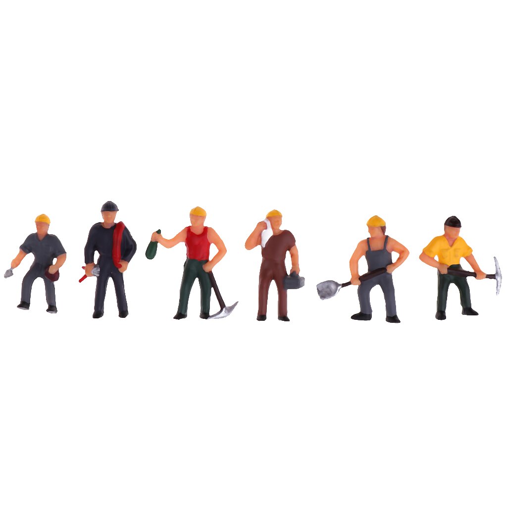 6pcs Miniature Painted Figure 1:87 Architectural Human Model Plastic Workers Peoples