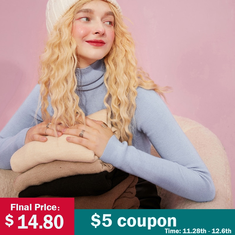 ELFSACK Solid Pure Casual Knitted Pullover Women Slim Sweaters Autumn ELF Full Sleeve,Korean Female Basic Daily Tops