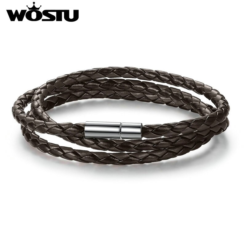 WOSTU 6 Color 60CM PU Leather Wrap Bracelet With Magnet Clasp Jewelry For Women Men Pulseira: brown