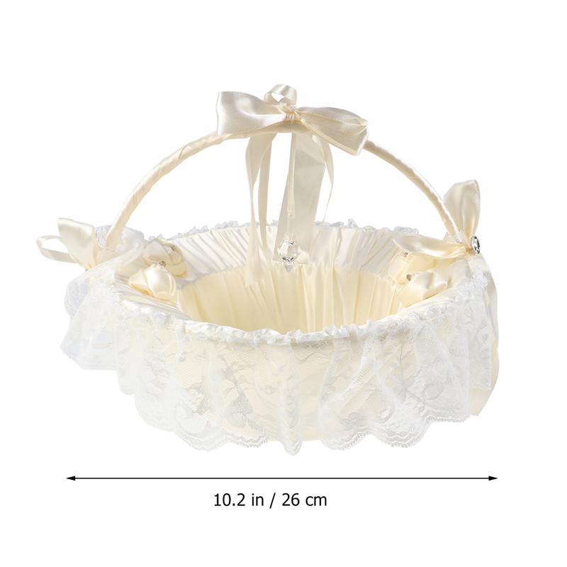 Cesta Da Flor do casamento Cesta Menina Bowknot Laço de Fita de Noiva para Cerimônia Nupcial Do Partido Decoração (Bege)