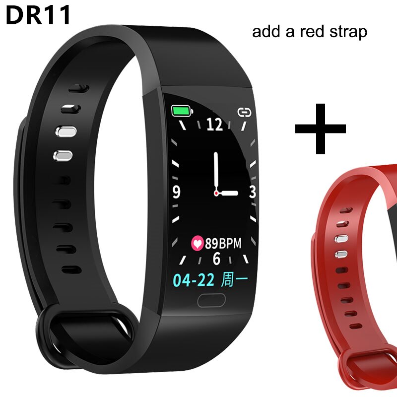 Smart Bracelet Waterproof Sport Health Smart Band Heart Rate Monitor Blood Pressure Fitness Tracker Watch PK Mi Band 3 4: DR11 add red strap