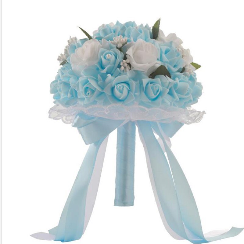 Ramo de flores artificiales de seda para dama de honor, suministros de decoración de boda romántica, con encaje, hecho a mano