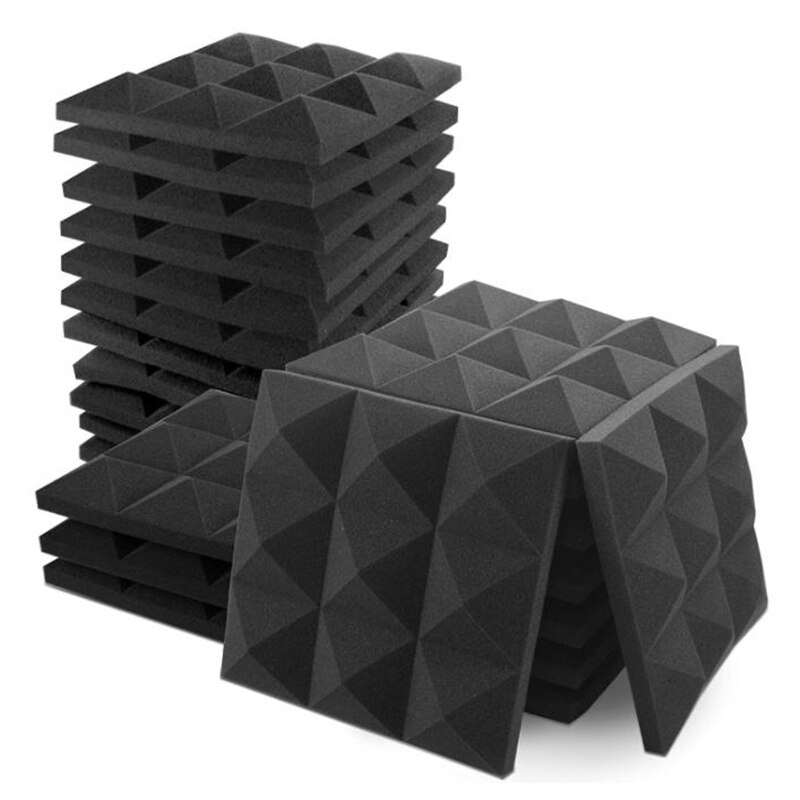 12 Pack Set 2 X 12 X 12 Akoestische Schuimpanelen, Studio Wedge Tegels, Geluidspanelen Wiggen Geluiddichte Geluidsisolatie Absorberen, 25 Blokken Vierkant Ontwerp