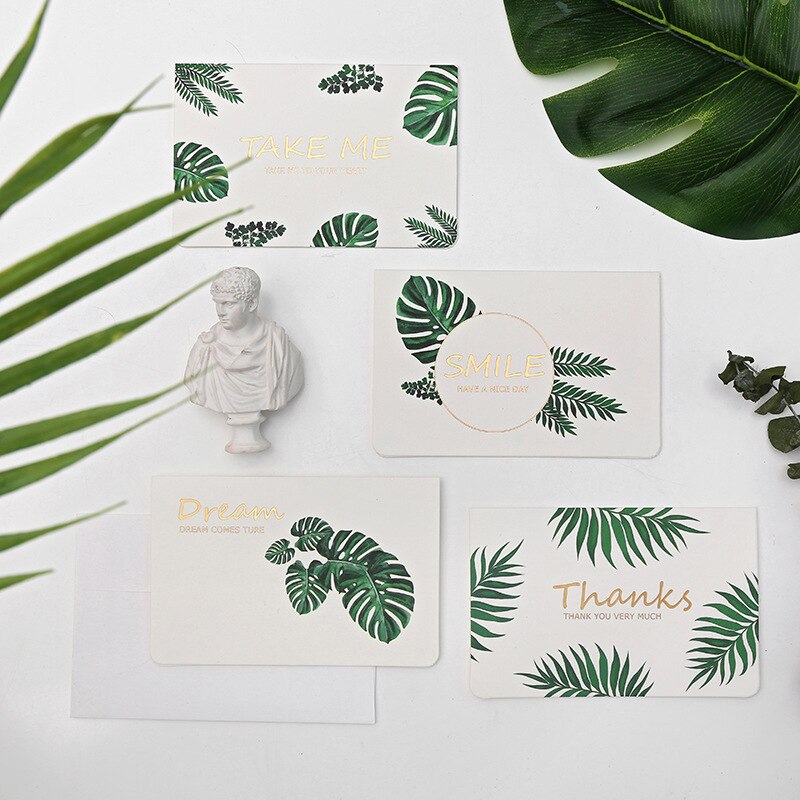 Green Plant Series Greeting Card with Envelope Birthday Handwritten Invitation card Senior Message Card