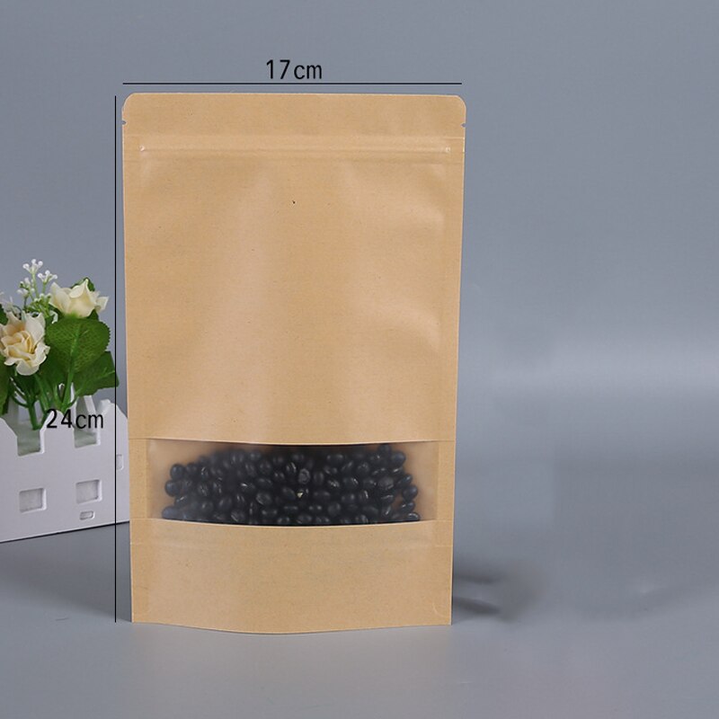 1PC Kraft Paper Round Angle Open Plastic Seal Package Bags Dried Fruit Nuts Retail Food Storage Bags 11 Size: 06