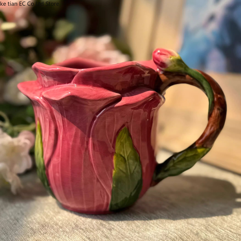 Tasse en céramique Rose de 485ml, tasse à café en céramique Rose dessinée à la main, tasse à thé en fleur de campagne de Style européen, tasse à lait, nouveaux pour la maison