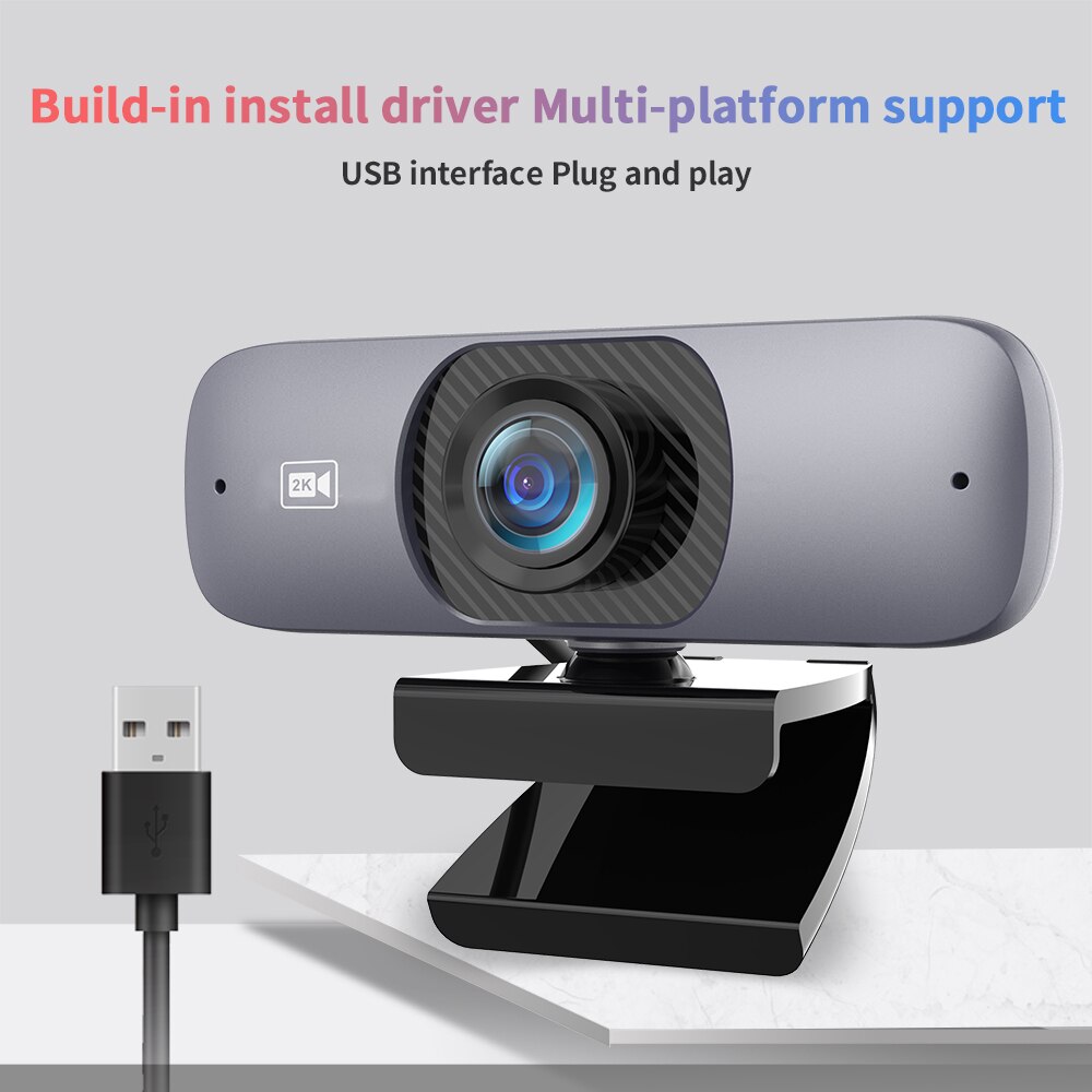 TISHRIC C200 2K 500W Pixels Best Webcam For PC 120° Wide Angle 2K UHD 2560*1440P H.264 Web Camera with Microphone USB Web Cam