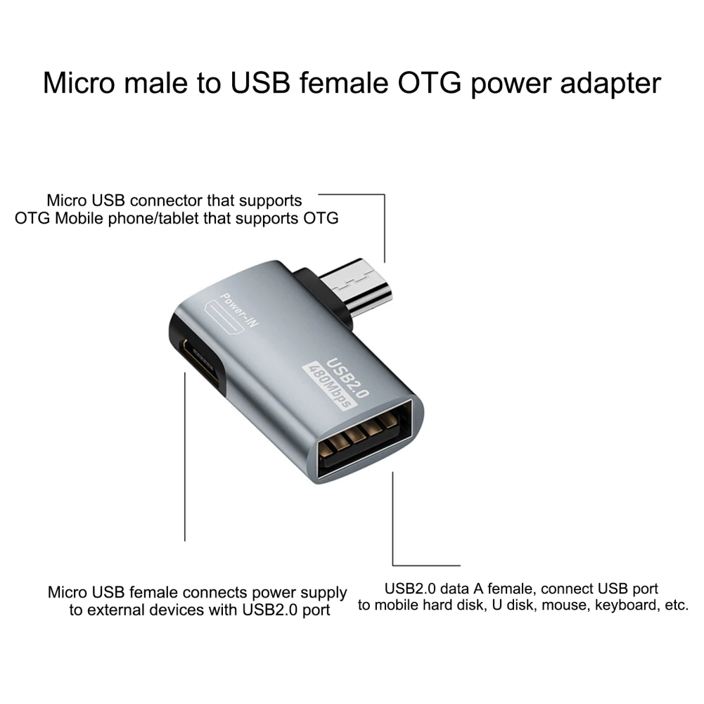 Adaptador de Cable OTG 4K, adaptador Micro USB a USB OTG alimentado en ángulo izquierdo de 90 grados para TV, tableta, Fire TV Stick 4K