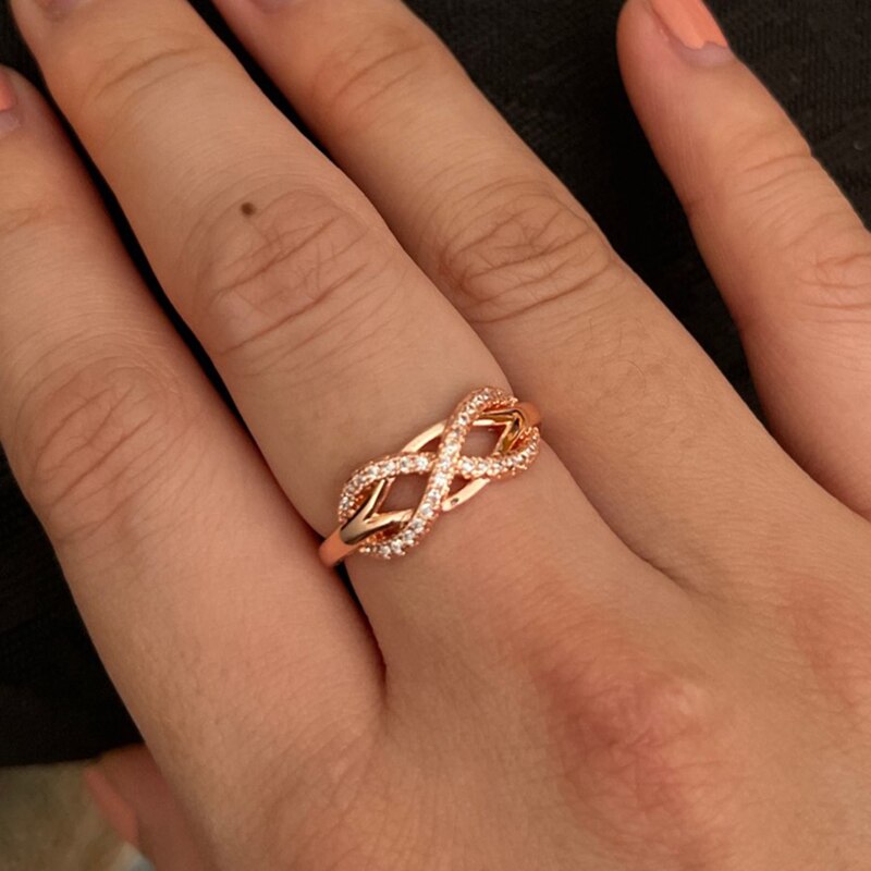 ZHOUYANG Wedding Ring Voor Vrouwen Romantische Eindeloze Liefde Zirconia Hollowout 8 Rose Goud Kleur Party Mode-sieraden R836