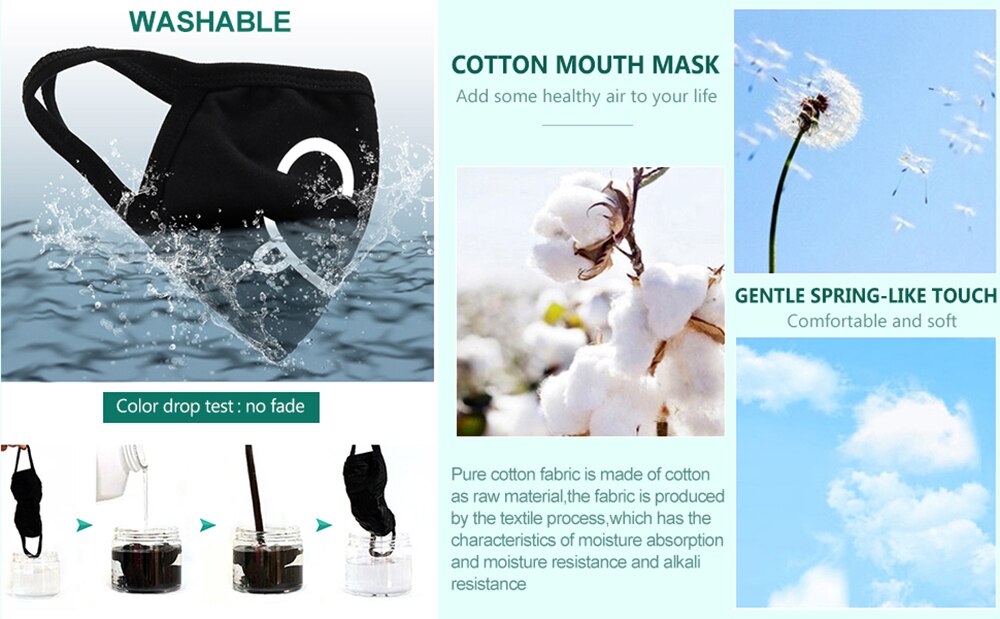 Masque buccal en coton, lavable et respirant, réutilisable, 1 nouveauté