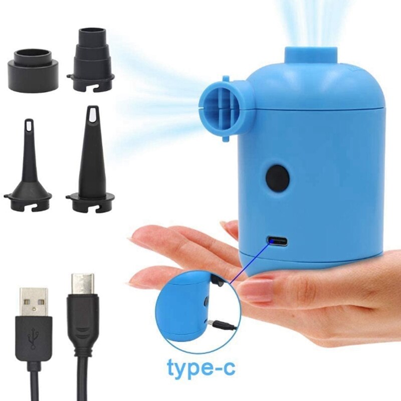 Usb elektrisk luftpump portabel, mini luftpump med 4 munstycken, pumpar för uppblåsbara pool luftmadrass sängar båtar.