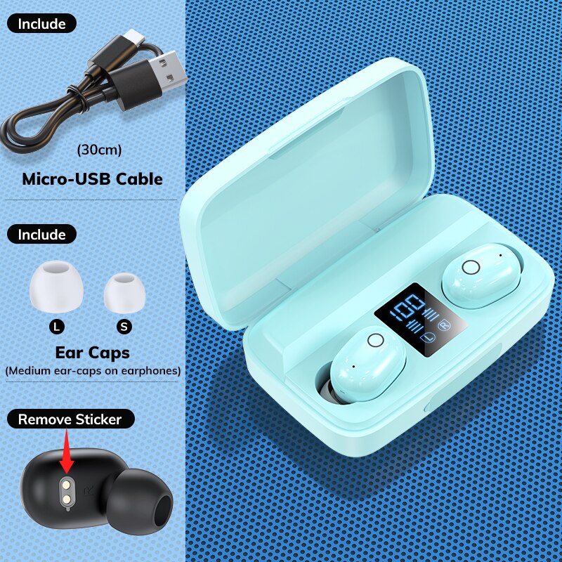 TOPK T10 Wireless Bluetooth Headphones V5.0 Fingerprint Touch Control Bluetooth Earphones with microphone 2000mAh Charging Box: T10-Light green