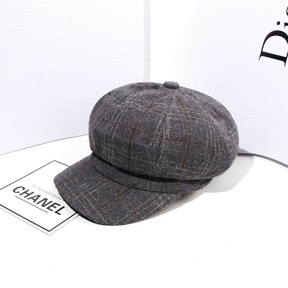 Vrouwen Hoeden Krantenverkoper Retro Stijl Winter Hoeden Voor Vrouwelijke Katoen Plaid Outdoor Achthoekige Hoed Mode