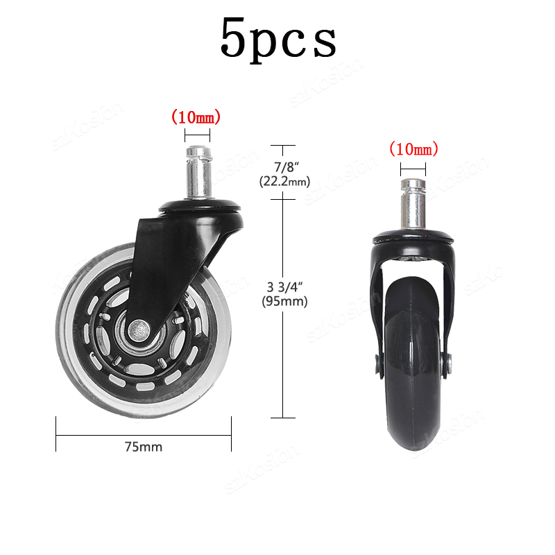 5 pcs office chair swivel casters, 10-11mm rubber wheels, soft, safe furniture casters, 3 inch universal wheel , 360 degree swivel wheel: Silver
