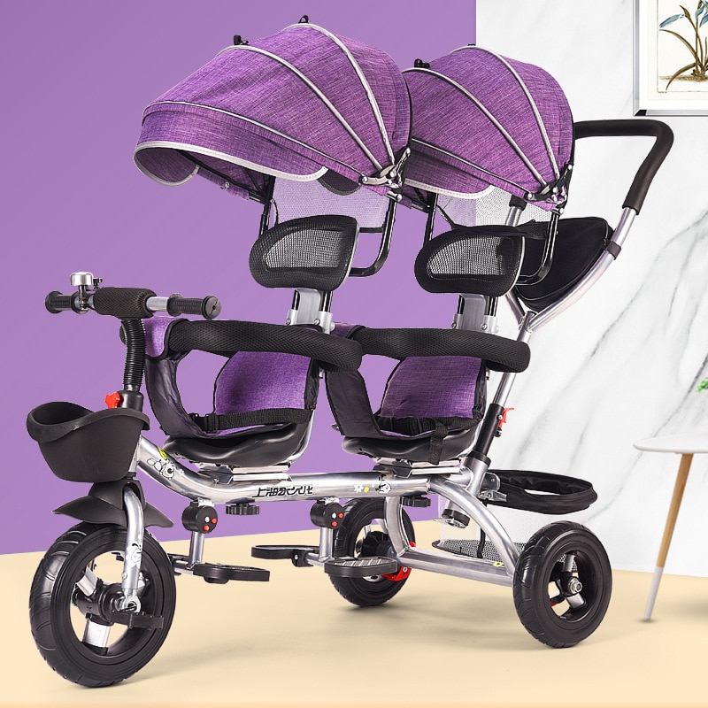 LazyChild Zwilling Drehbare Dreirad Doppel Sitz Crriage Kind drücken Trike Doppel Baby Kinderwagen Universal- Reisen Baby Kinderwagen Kinderwagen