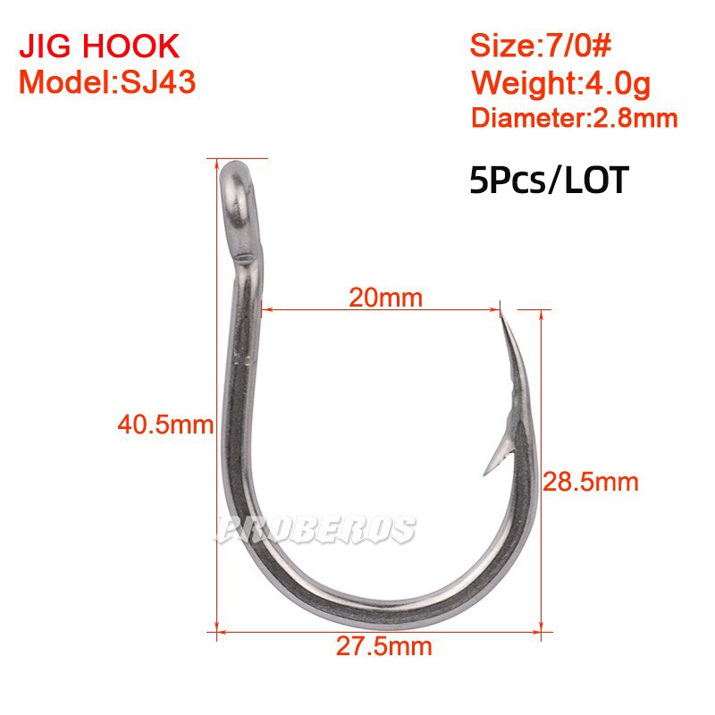 Anzuelos de pesca de protección contra la corrosión en agua de mar, anzuelos de Pesca de Japón, anzuelos de pesca de una sola plantilla, aparejos de anzuelo de pescado, tamaño 1/0-13/0 #: Size7-5pcs
