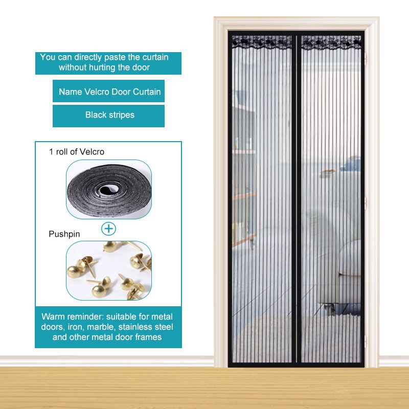 Sommer anti mygge insekt flue bug gardiner magnetisk net automatisk lukning dør skærm køkken gardin: Sort / 110 x 210cm