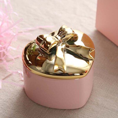 Hartvormige gouden strik snoepdoos romantische koreaanse bruiloft met ring oorbel ketting sieradendoos opslagtank: 4