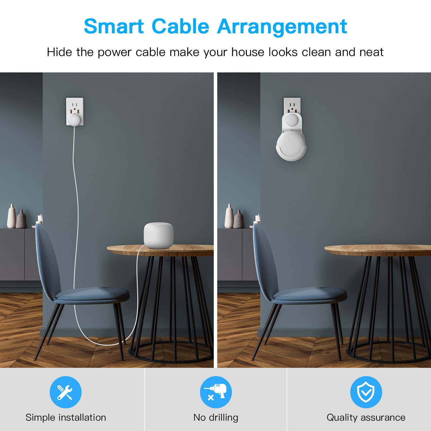 Prise support de montage mural uniquement pour routeur WiFi Google Nest Installation facile et pas de support d'encombrement de cordon support pas de vis, blanc
