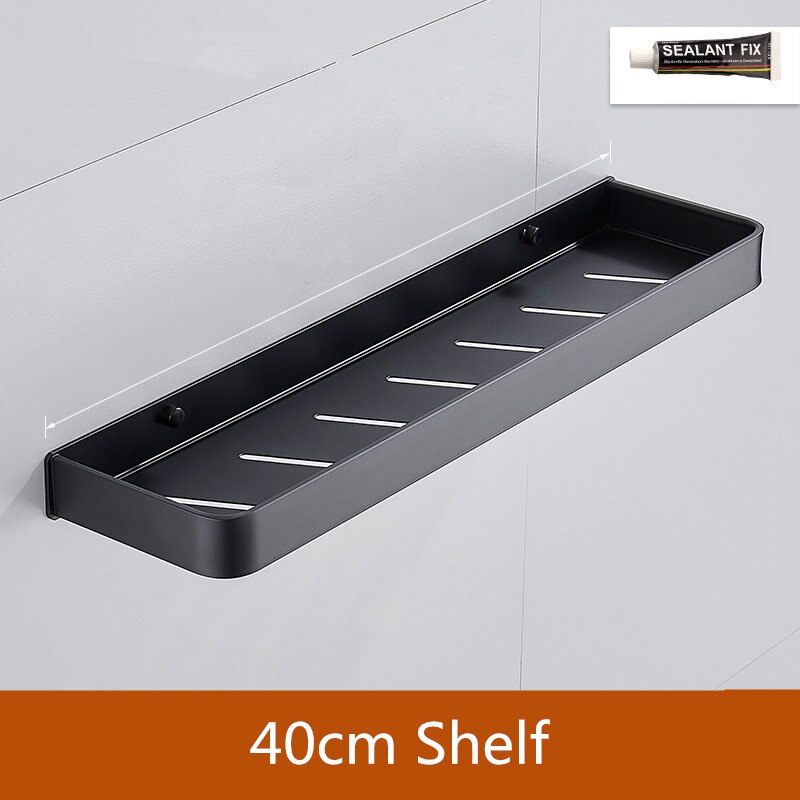 Badkamer Zwarte Plank Met Handdoek Bar Ruimte Aluminium Hoek Planken Handdoekenrek Met Haak Shampoo Houder Keuken Opbergrek: 40cm