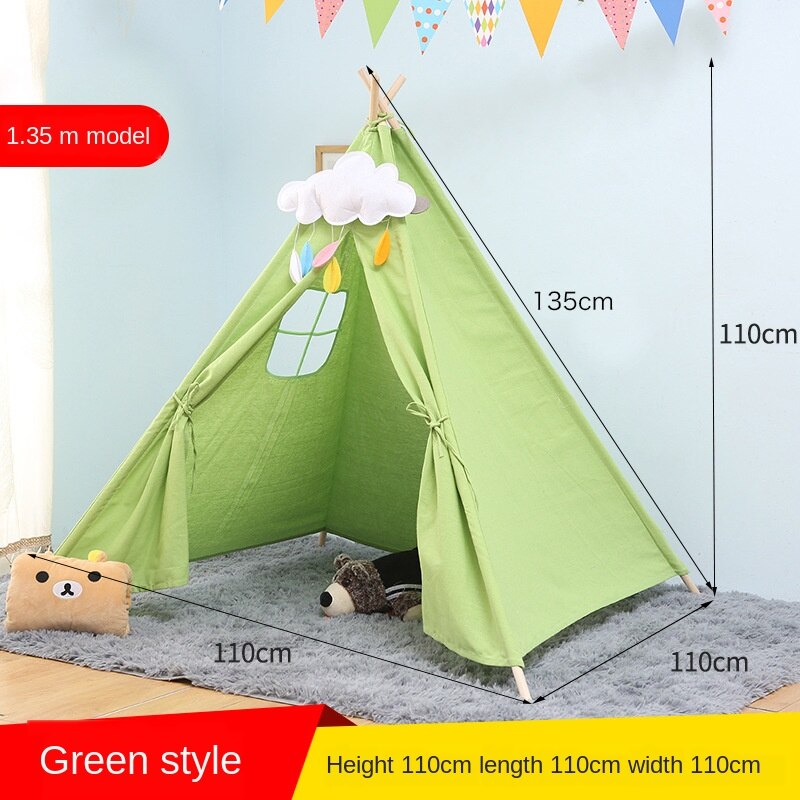 Tipi tent for kids Play-Tent Teepee House Wigwam Room Children's Tent Game-House Triangle Teepee Canvas Sleeping Dome 135cm: Green  tent