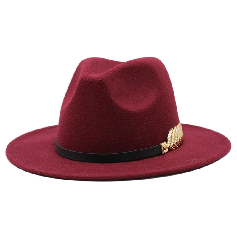 Mænd kvinder bred rand uldfilt fedora panama hat med bæltespænde jazz trilby cap fest formel top hat: 7