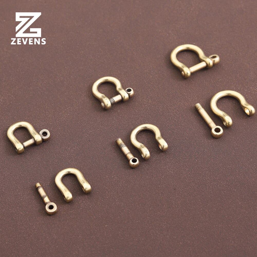 ZEVENS Solid Brass Bow Shackle D-ring Chain Hook Fob Key Joint Connect D-Ring Screw Pin Rigging Leather Craft Hardware