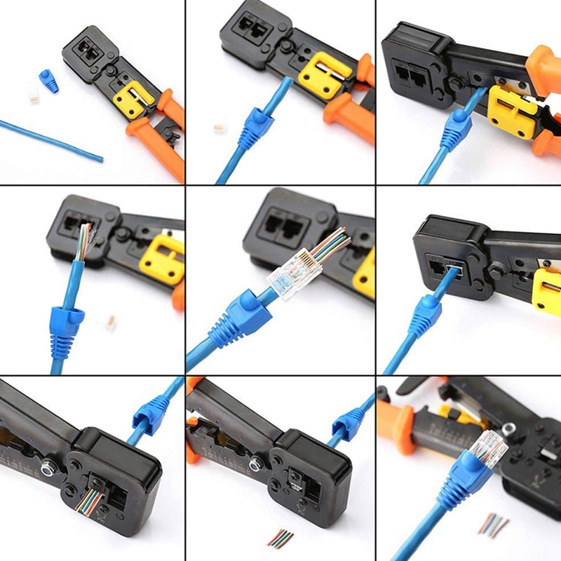 EZ RJ45 Crimp Tool P Through Cat5 Cat5E Cat6 Crimping Tool for RJ45/RJ12, CAT5, CAT5E, CAT6 Connectors
