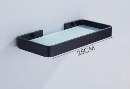 25CM 35CM 45CM Black Aluminum Glass Shelf,Square bathroom glass shelves,Shower room Rack,Cosmetic Shelf: 25CM with matt glass