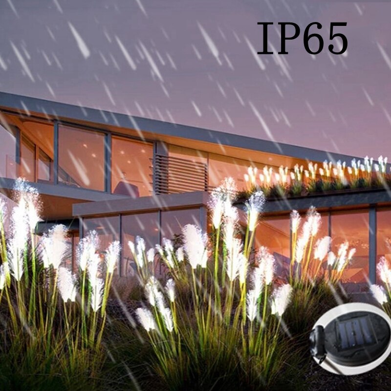Luces solares de paisaje para jardín, lámpara de césped con luz Solar, simulación de flor de bulrush, lámpara de fibra óptica, iluminación de camino impermeable para exteriores