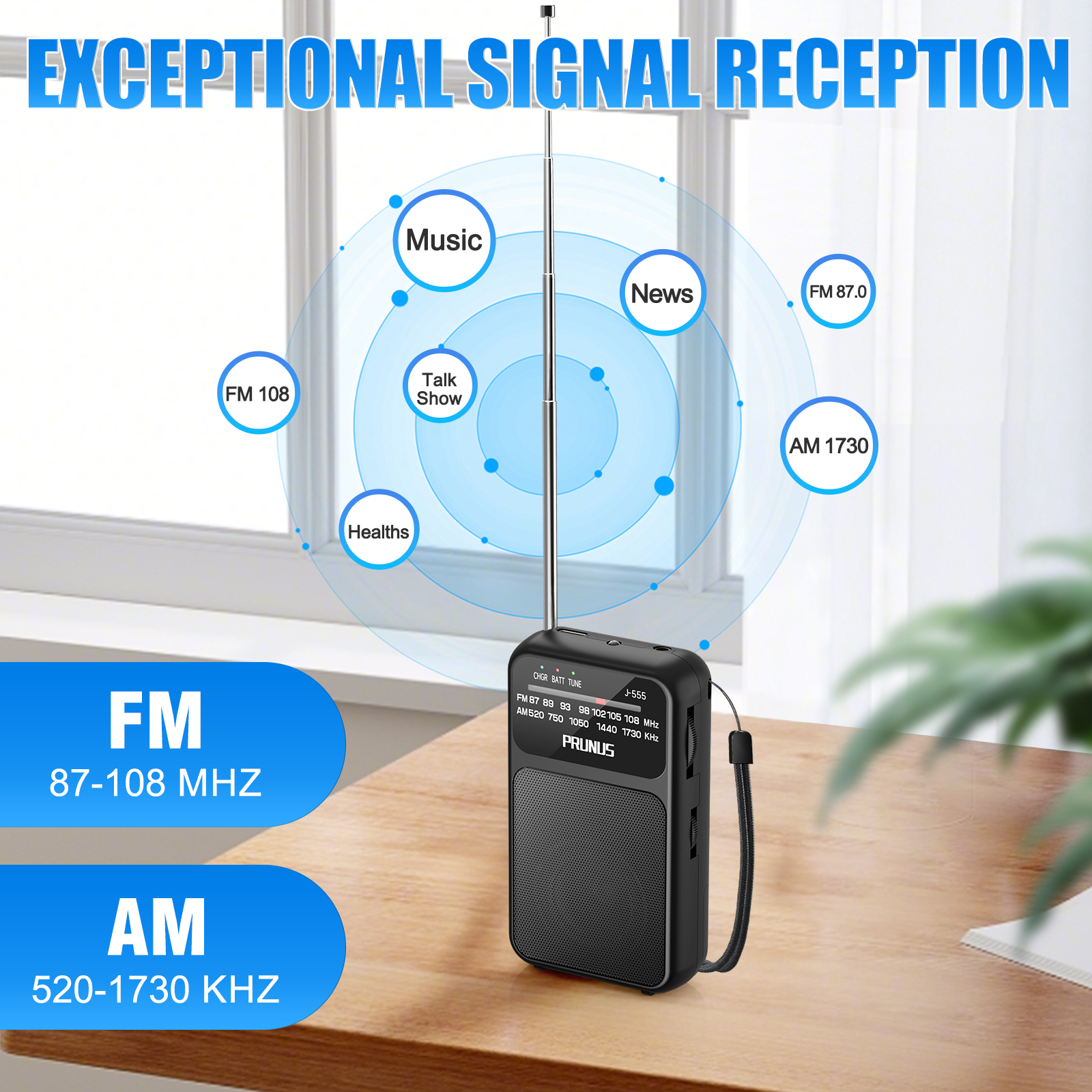 Mini Radio de bolsillo portátil AM FM AAA USB-C potencia 800mAh batería recargable excelente recepción altavoz transparente conector para auriculares