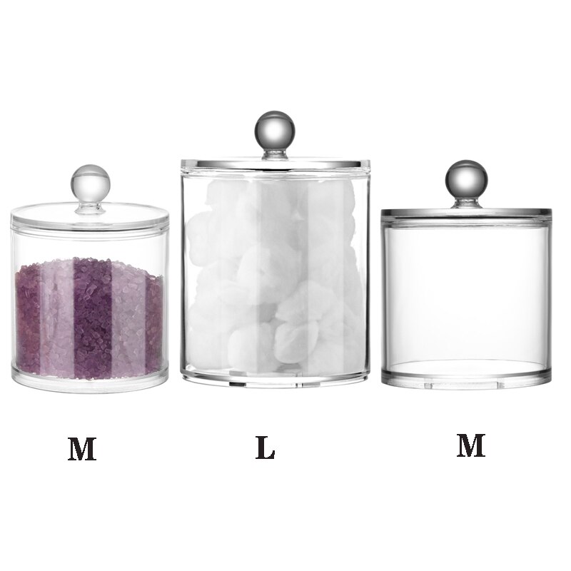 3PCS/set Cosmetic Storage Box Bathroom Organizer Jewelry Storage Box Acrylic Clear Jar Cotton Ball Qtip Holder Canisters: Default Title
