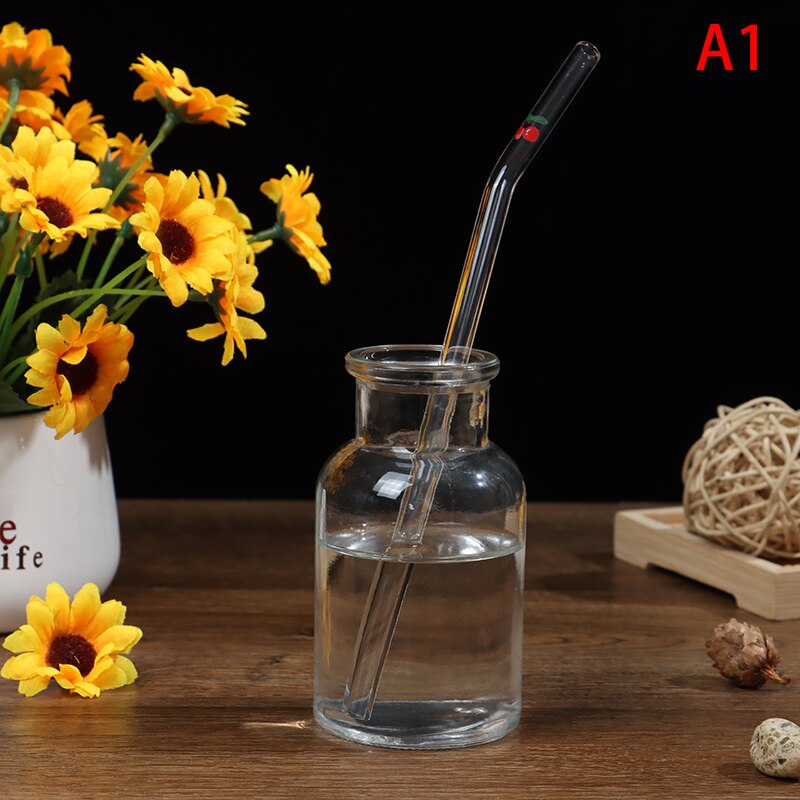 1PCS Fruits Glass Straw Reusable Glass Drinking Straws Cleaner Brush Bent Glass Straws For Smoothies Juice Tea: A1