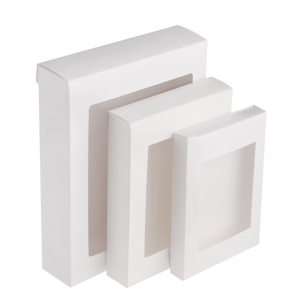 10Pcs Vintage Kraft Papier Box Kuchen Paket Klar PVC Fenster Süßigkeiten Verpackung Tasche Hochzeit Geburtstag DIY Party gefälligkeiten: WHITE / 14.5x10.5x2.5cm