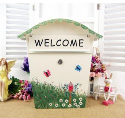 Pastoral painted letter box with lock mailbox mail box waterproof suggestion box Wall Mounted home Decoration Post Box: B